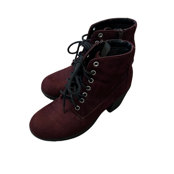 Burgundy Lace-Up Ankle Boots - Picture 2 of 6